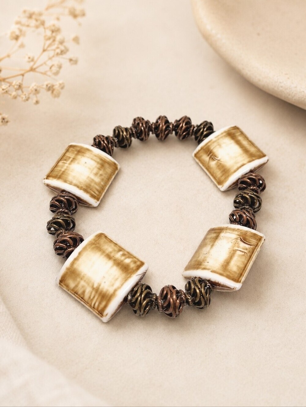 Earthy Brown & Cream Beaded Jewelry Set - Picture 7 of 9